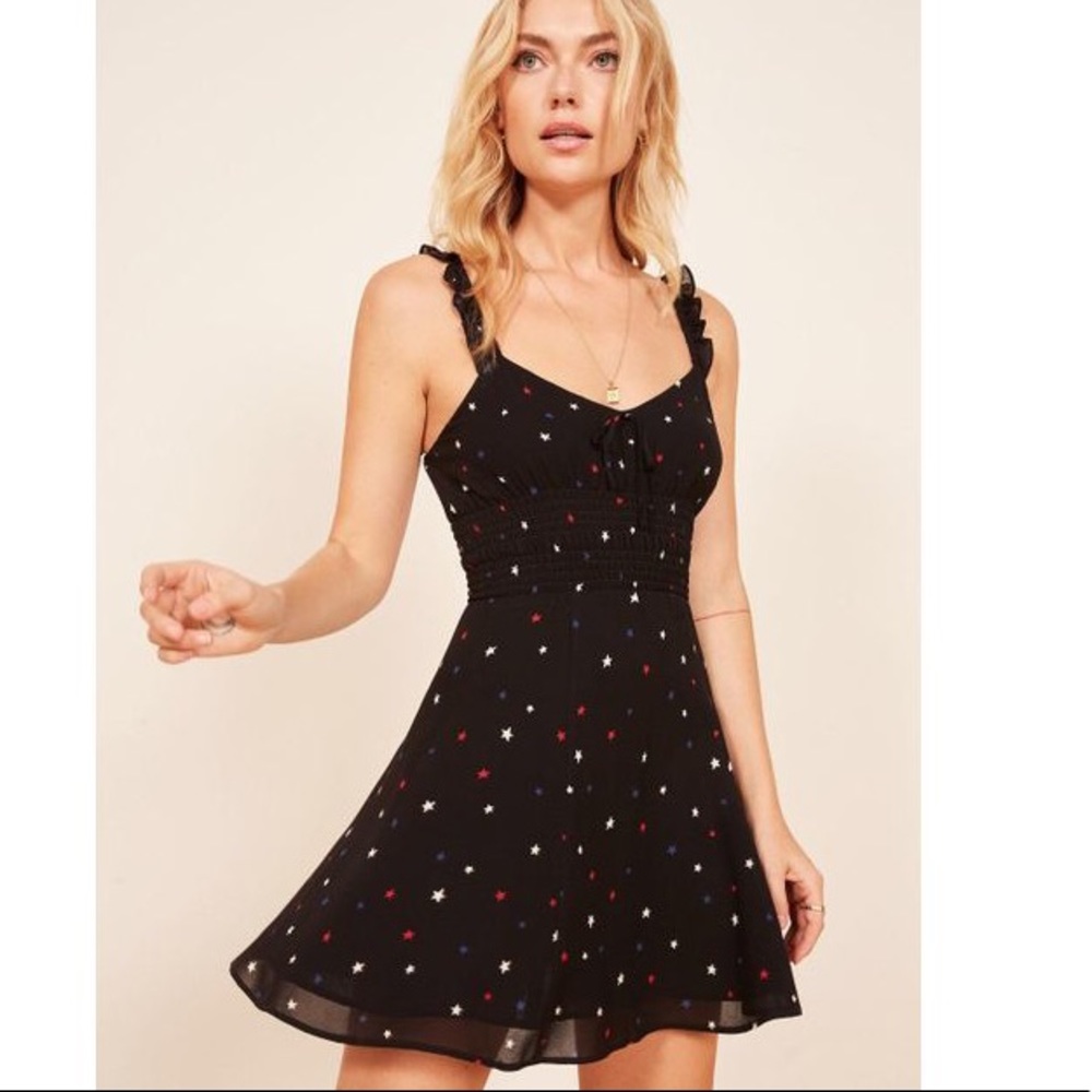 Reformation elyse dress black with stars size 0